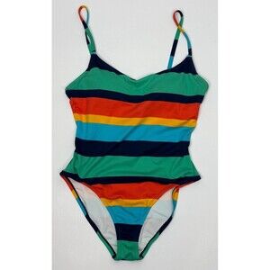 Sperry One Piece Swimsuit XL High Cut Rainbow Stripe Padded Bra Swimwear Preppy